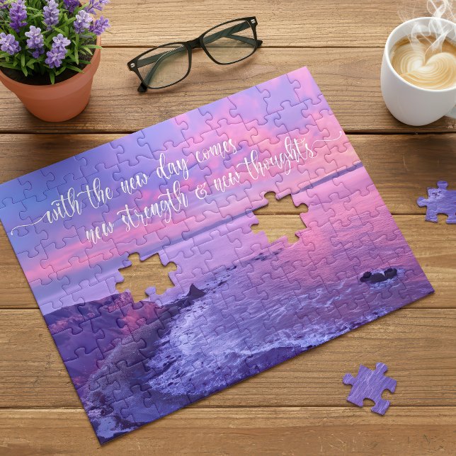 Purple Pink Ocean Sunset Photo Inspirational Quote Jigsaw Puzzle (Creator Uploaded)