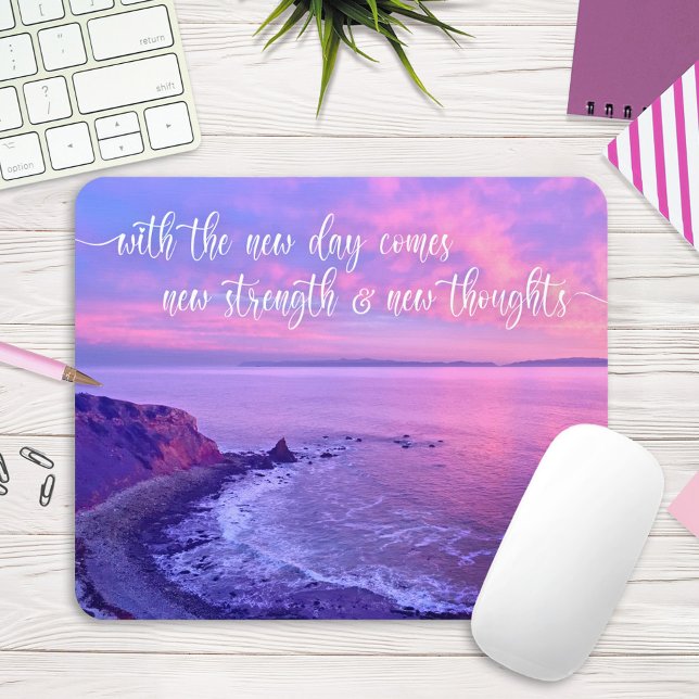 Purple Pink Ocean Sunset Photo Inspirational Quote Mouse Pad (Creator Uploaded)