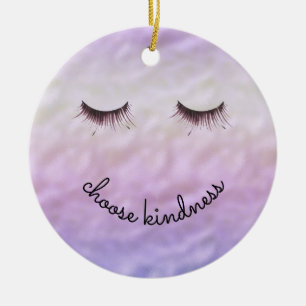 Purple Pink Ombre Black Eyelashes Kindness Ceramic Ornament
