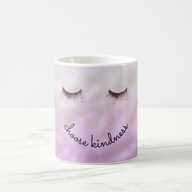 Purple Pink Ombre Black Eyelashes Kindness Coffee Mug (Center)