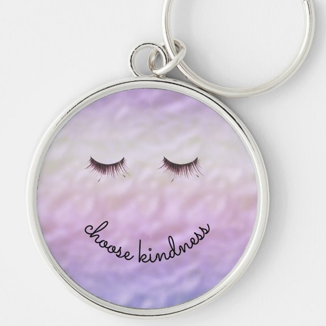 Purple Pink Ombre Black Eyelashes Kindness Key Ring (Front)