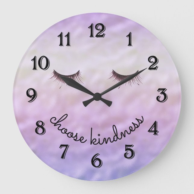 Purple Pink Ombre Black Eyelashes Kindness Large Clock (Front)