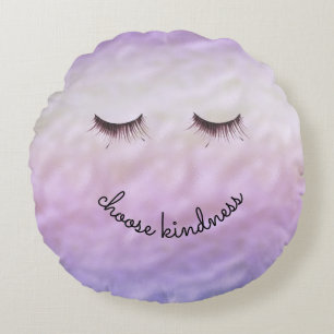 Purple Pink Ombre Black Eyelashes Kindness Round Cushion
