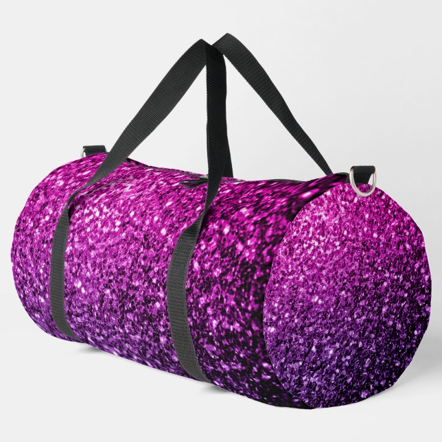 Purple pink ombre faux glitter sparkles duffle bag (Left Corner)