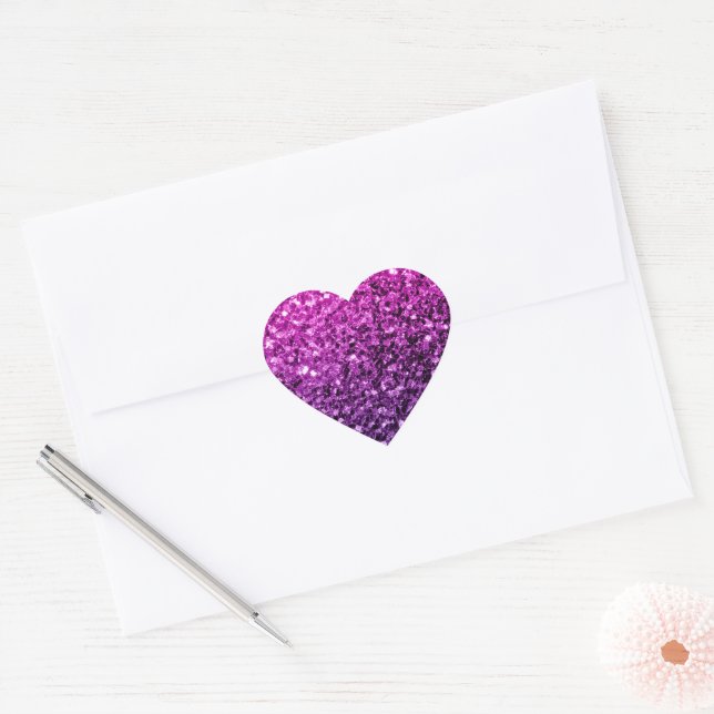 Purple Pink Ombre faux glitter sparkles Heart Sticker (Envelope)