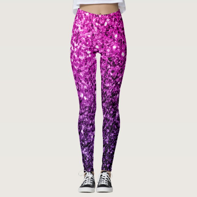 Purple Pink Ombre faux glitter sparkles Leggings (Front)