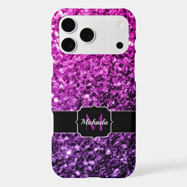Purple Pink Ombre faux glitter sparkles Monogram (Back)