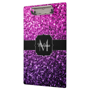 Purple Pink Ombre faux glitter sparkles Monogram Clipboard
