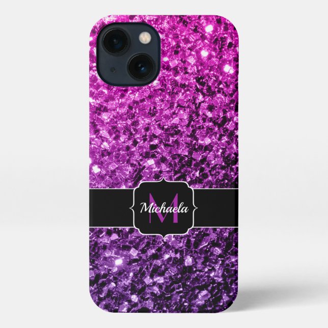 Purple Pink Ombre faux glitter sparkles Monogram iPhone Case (Back)