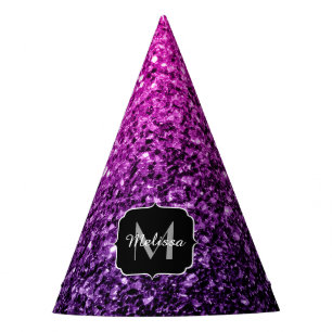 Purple Pink Ombre faux glitter sparkles Monogram Party Hat