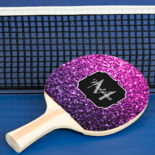 Purple Pink Ombre faux glitter sparkles Monogram Ping Pong Paddle