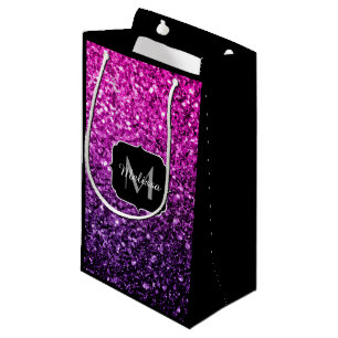 Purple Pink Ombre faux glitter sparkles Monogram Small Gift Bag
