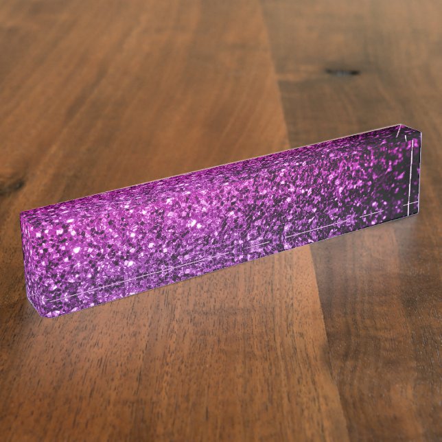 Purple Pink Ombre faux glitter sparkles Nameplate (Side)