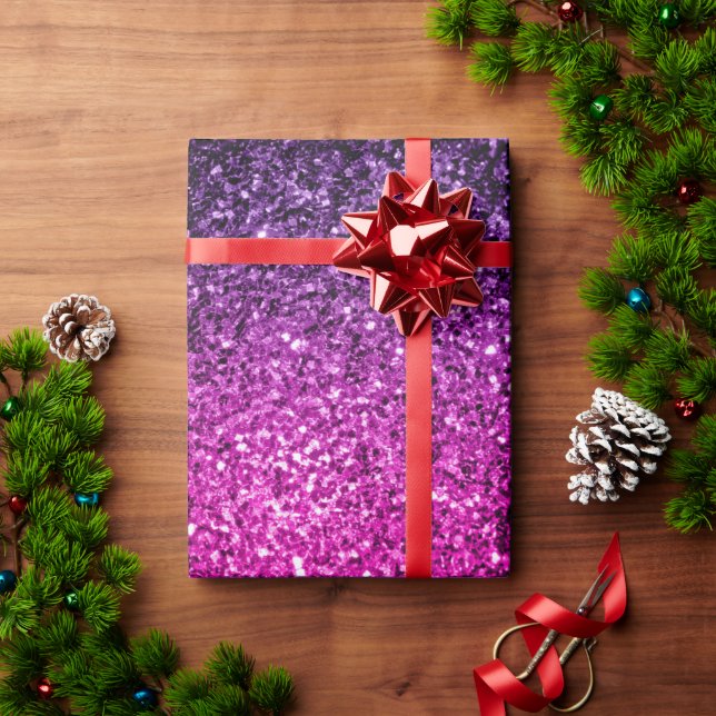 Purple Pink Ombre faux glitter sparkles Wrapping Paper (Holiday Gift)