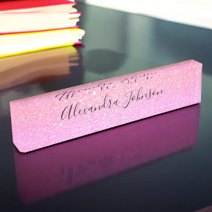 Purple Pink Ombre Glitter Sparkle Girly Modern Nameplate