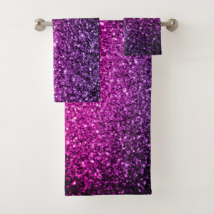 Purple Pink Ombre glitter sparkles Bath Towel Set