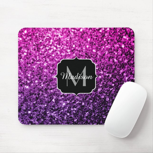 Purple Pink Ombre glitter sparkles Monogram Mouse Pad (With Mouse)
