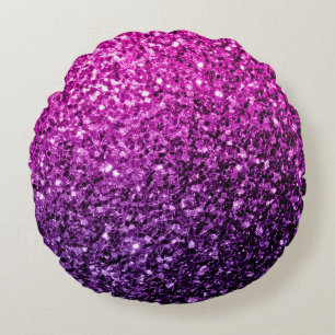Purple Pink Ombre glitter sparkles Round Cushion