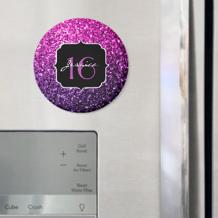 Purple Pink Ombre glitter sparkles Sweet 16 Magnet