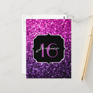 Purple Pink Ombre glitter sparkles Sweet 16 Postcard