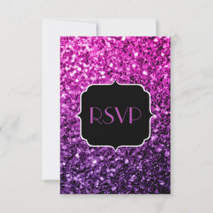Purple Pink Ombre glitter sparkles Sweet 16 RSVP Card