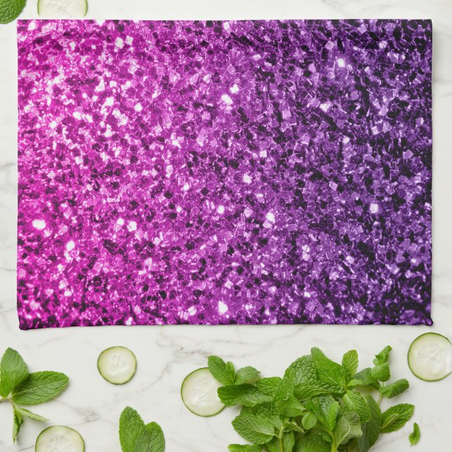 Purple Pink Ombre glitter sparkles Tea Towel (Folded)