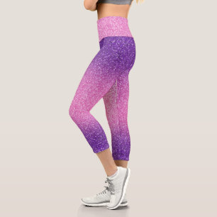 Purple-Pink Ombre Glitters Capri Leggings