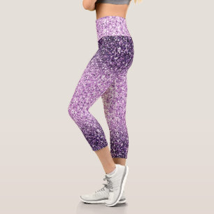 Purple-Pink Ombre Glitters Capri Leggings