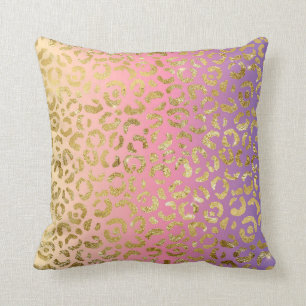 Purple Pink Ombre Gold Leopard Glam Cushion