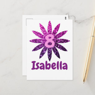 Purple Pink Ombre sparkles flower Custom name age Postcard