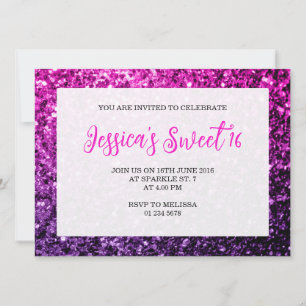 Purple Pink Ombre sparkles Sweet 16 elegant script Invitation