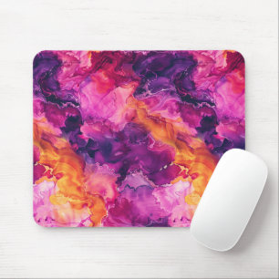 Purple Pink Orange Fluid Marble Mouse Pad
