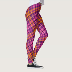 Purple Pink Orange Plaid Tartan Design Leggings