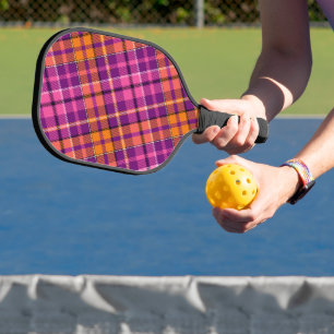 Purple Pink Orange Plaid Tartan Design  Pickleball Paddle