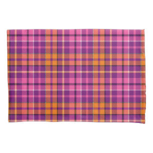 Purple Pink Orange Plaid Tartan Design Pillowcase