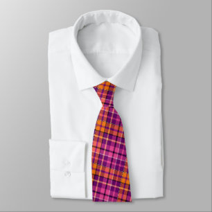 Purple Pink Orange Plaid Tartan Design  Tie