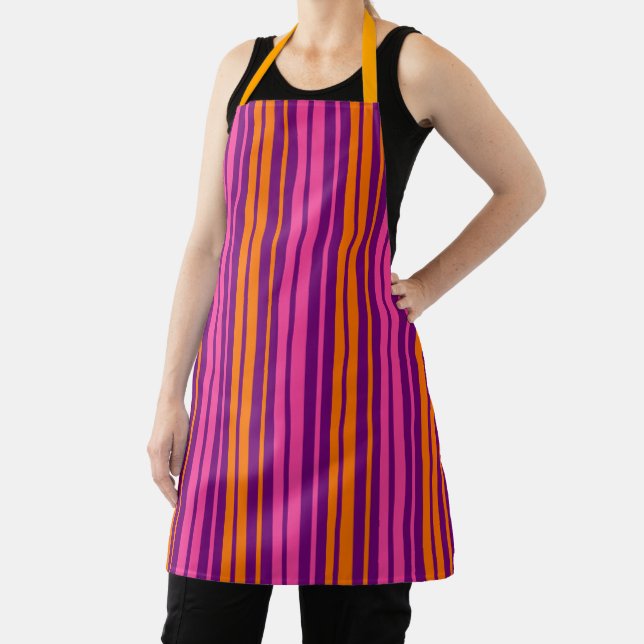 Purple Pink Orange Vertical Stripes Design   Apron (Insitu)