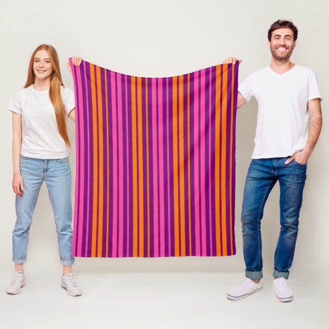 Purple Pink Orange Vertical Stripes Design   Fleece Blanket (In Situ)