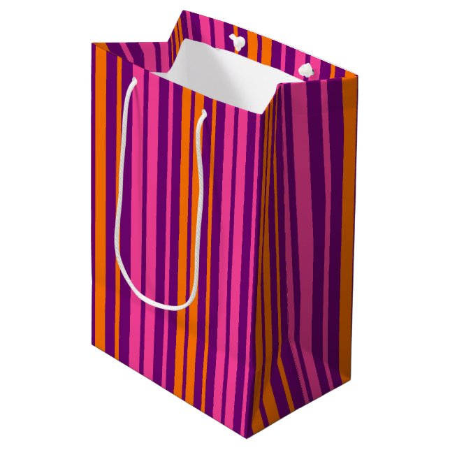 Purple Pink Orange Vertical Stripes Design   Medium Gift Bag (Front Angled)