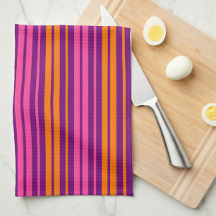 Purple Pink Orange Vertical Stripes Design   Tea Towel