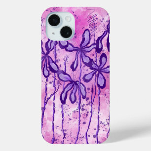 Purple/pink Paint Splatter & Lilies iPhone 15 Case