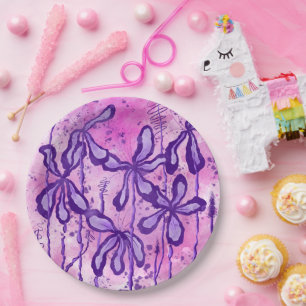 Purple/pink Paint Splatter & Lilies Paper Plate