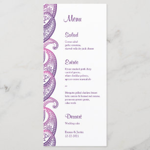 Purple & Pink Paisley Indian Wedding Rackcard Menu