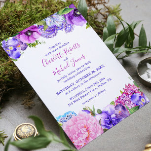 Purple Pink Paisley Watercolor Wedding Invitation