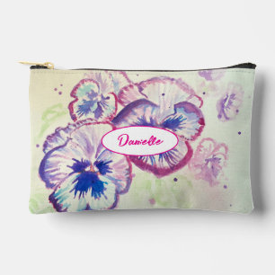 Purple Pink Pansy Watercolor Flower Floral Girls Accessory Pouch