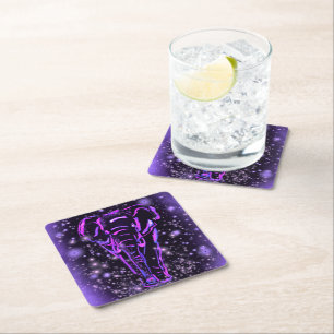 Purple Pink Paper Coaster Elephant At Starry Night
