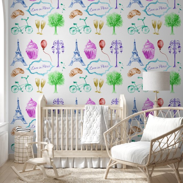 Purple Pink Paris Eiffel Tower Wall Covering  (Kids)