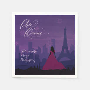 Purple Pink Paris Fireworks Quinceañera Napkin