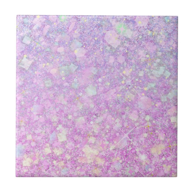 Purple Pink Pastel Colour Faux Glitter Solid Ceramic Tile (Front)