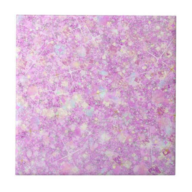 Purple Pink Pastel Colour Faux Glitter Solid Ceramic Tile (Front)